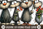 Valentine Cat Holding Flower Clipart, an Illustration by Designking (Thumbnail 1 of 5)