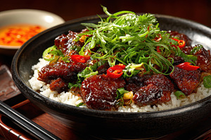 Delicious Asian Beef Rice Bowl Savor, a Photo by Pixeness Studio