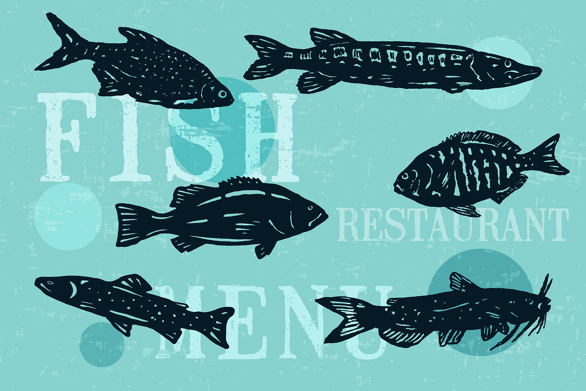 Hand-drawn fish vectors, a Food Illustration by Guerillacraft (Photo 4 of 5)