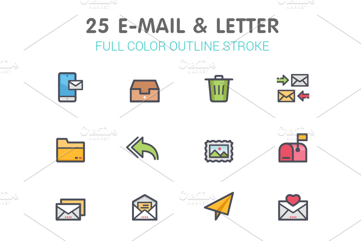 25 E-mail & Letter Color Icon, an Outline Icon by WORAKAMON Design Studio