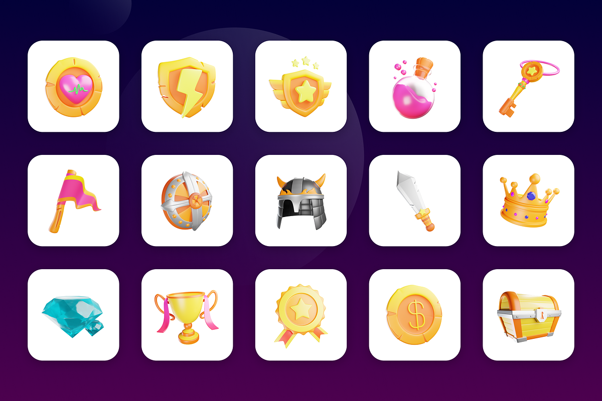 3D Animated Game Elements Icon Set, a Scene 3D Model by Flat Icons (Photo 2 of 5)