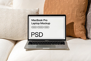 MacBook Pro Laptop Mockup On Sofa