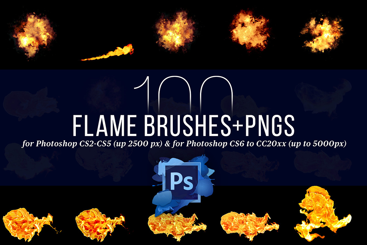 100 Photoshop Flame Brushes + PNGs, a Brush Add-On by Creative Graphics (Photo 3 of 7)