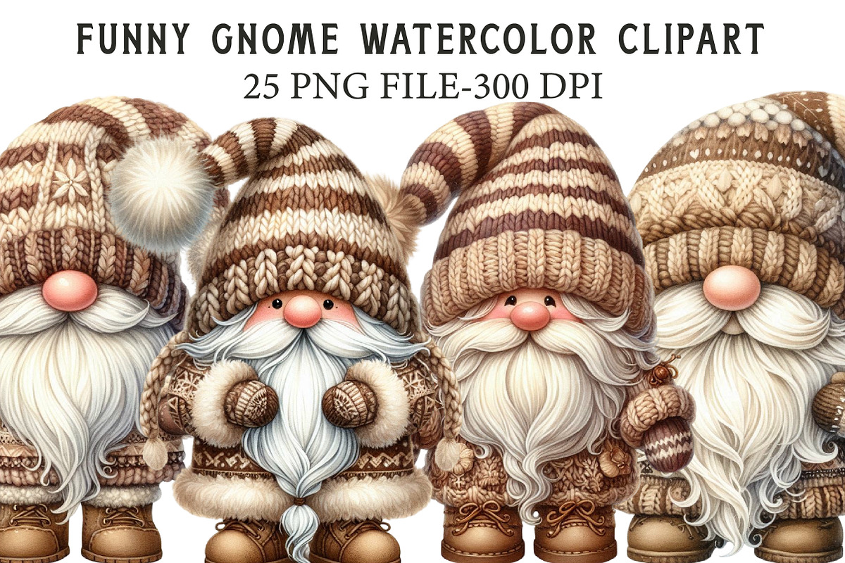 Funny Gnome Watercolor Clipart, an Illustration by Libby Wishes (Photo 1 of 7)