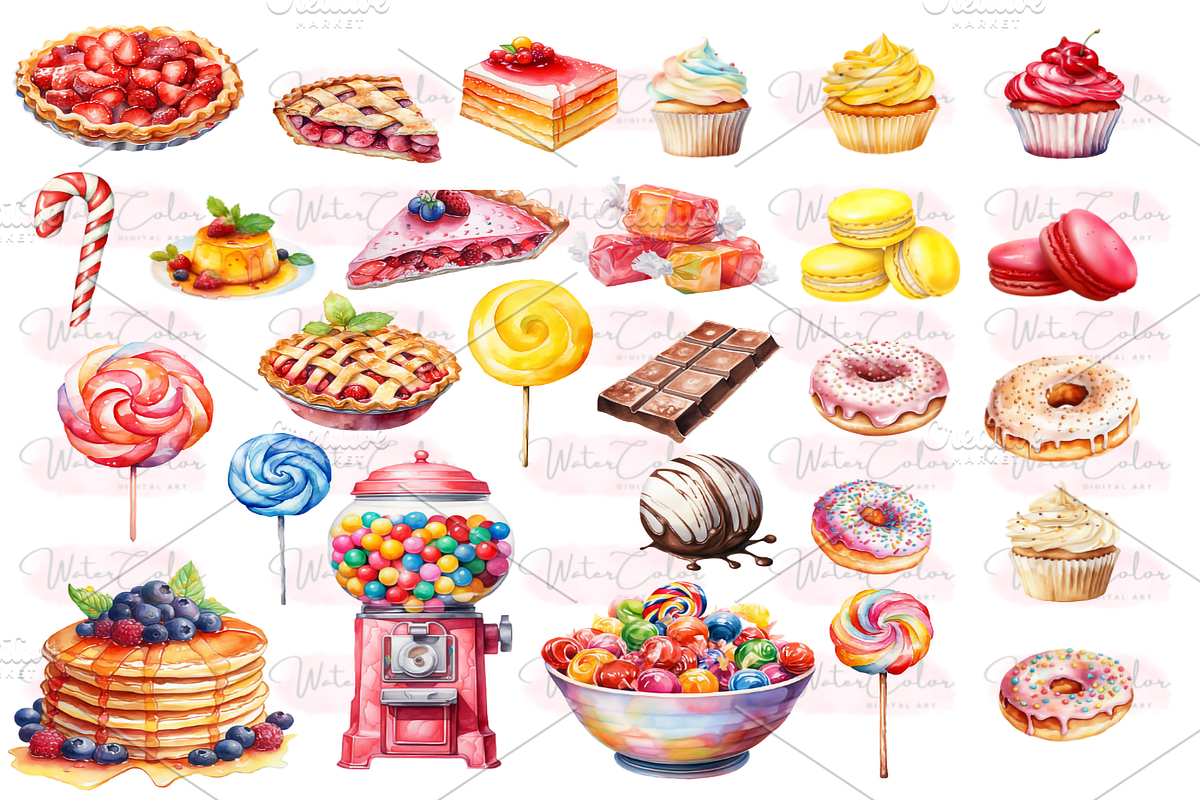 The Cute Sweets Collection Clipart, a Food Illustration by Watercolor Digital (Photo 3 of 18)