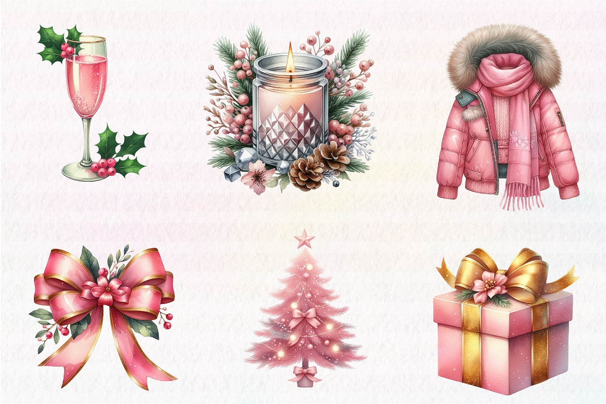 Pink Christmas Clipart PNG, an Illustration by CreationArt (Photo 2 of 5)