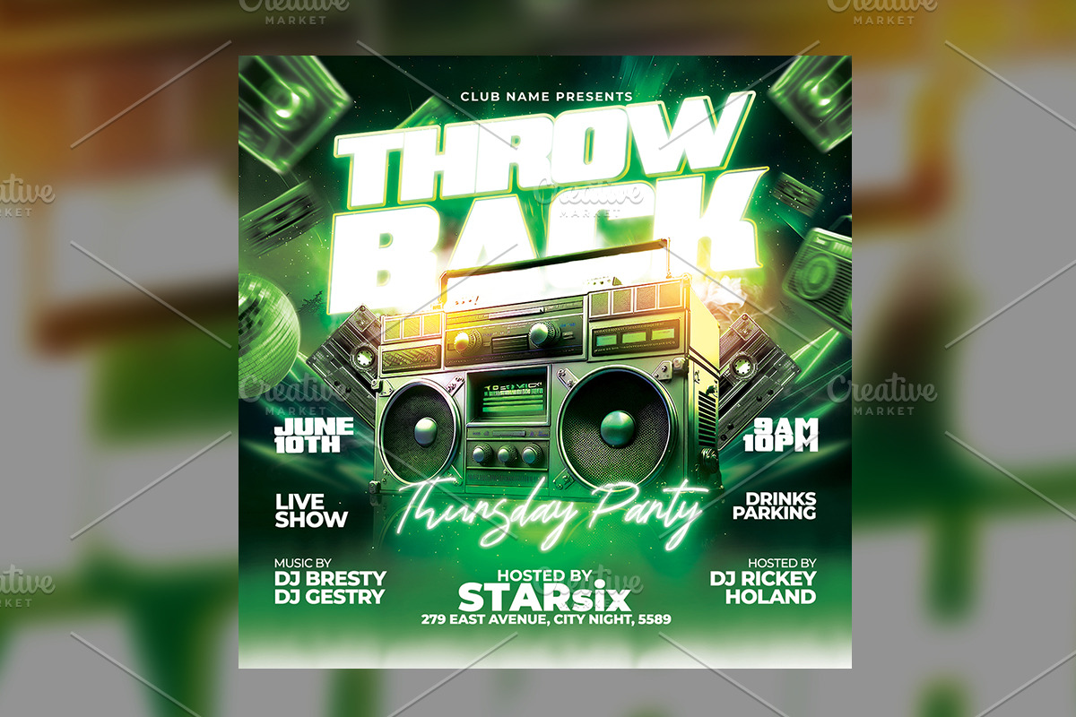 Retro 90s Party Flyer Template preview 3
