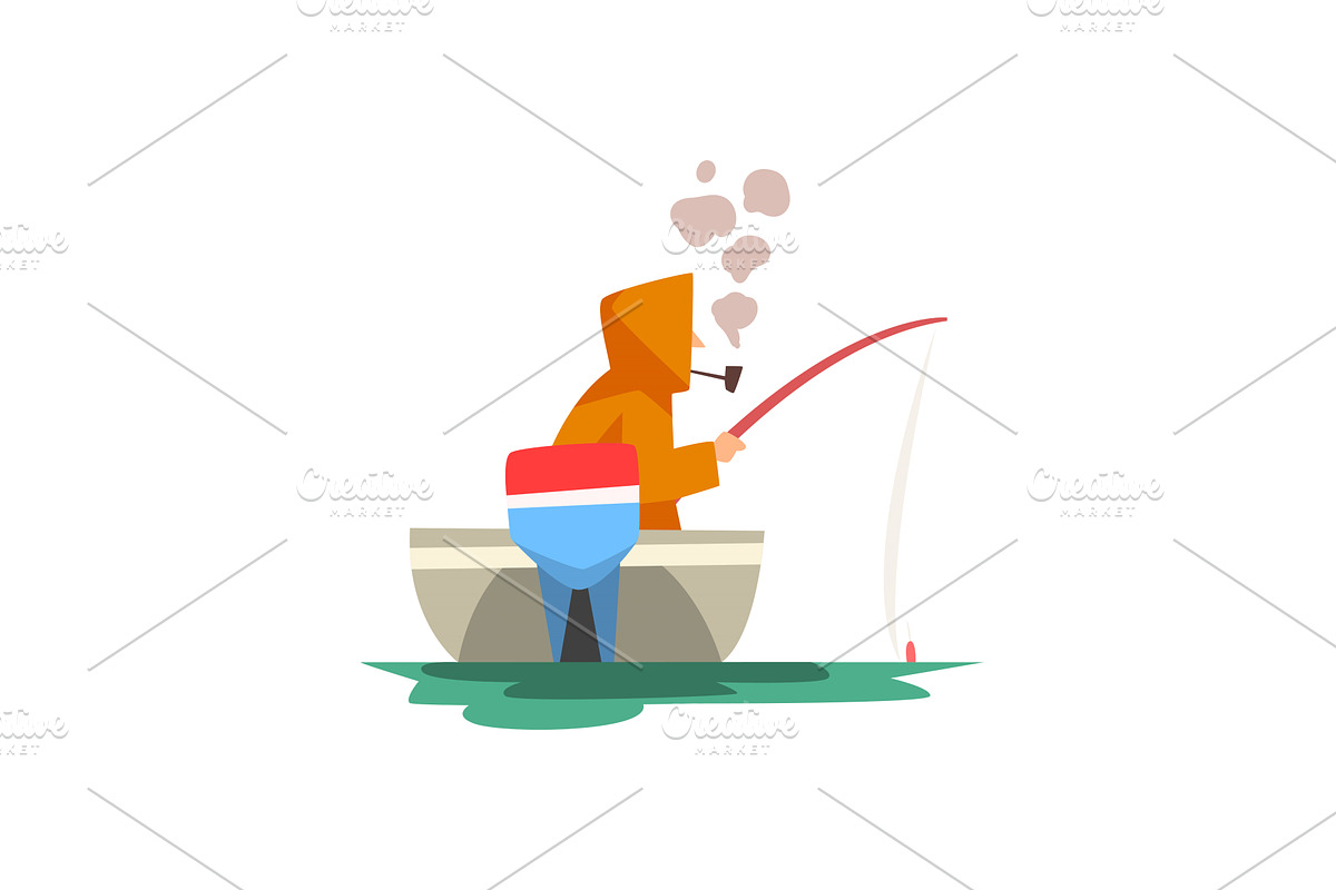 Fisherman Sitting in Boat with, a Sport Illustration by TopVectors