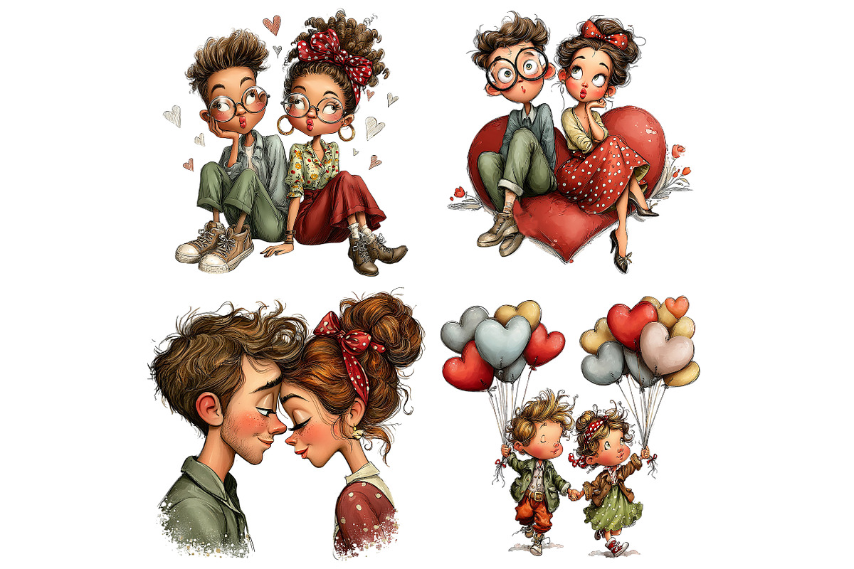 Whimsical Romantic Lovers Clipart, an Illustration by Craft Nest (Photo 8 of 8)