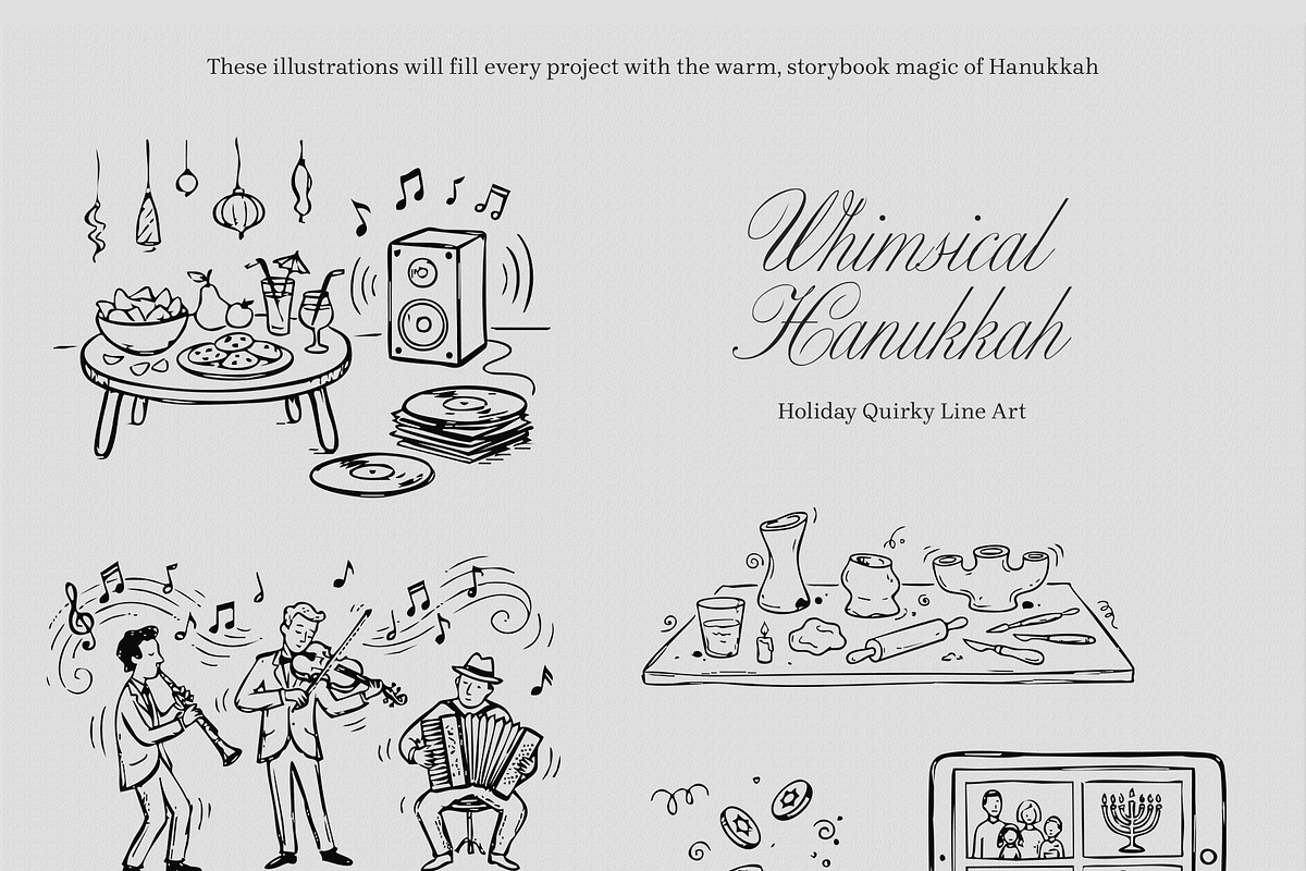 Whimsical Hanukkah: Holiday Line Art, a Seasonal Illustration by divanovskaya_nv (Photo 11 of 16)