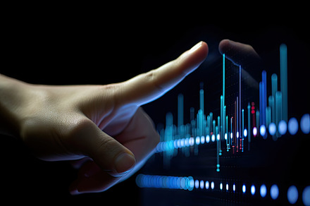 Finger touching data graph chart dis, a Photo by SaroStock