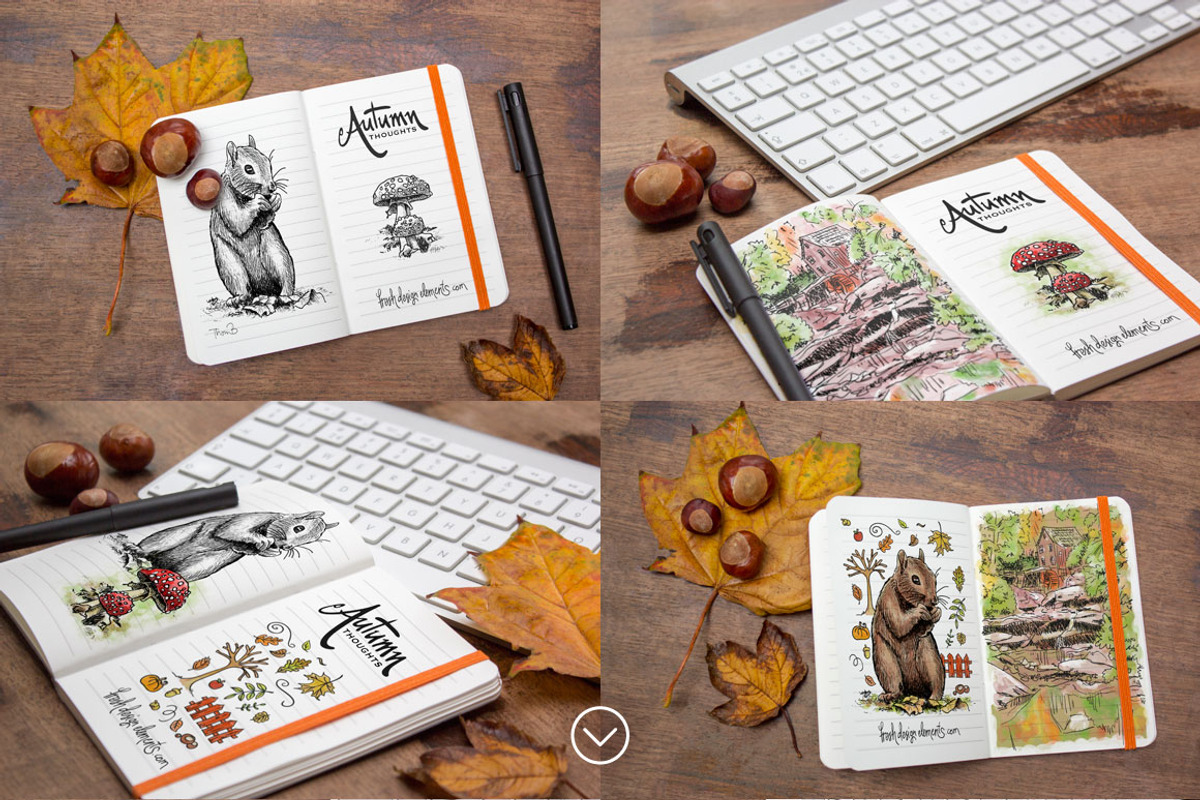 6 Autumn Notebook Mockups, a Books & Magazine Mockup by Fresh Design Elements (Photo 2 of 3)