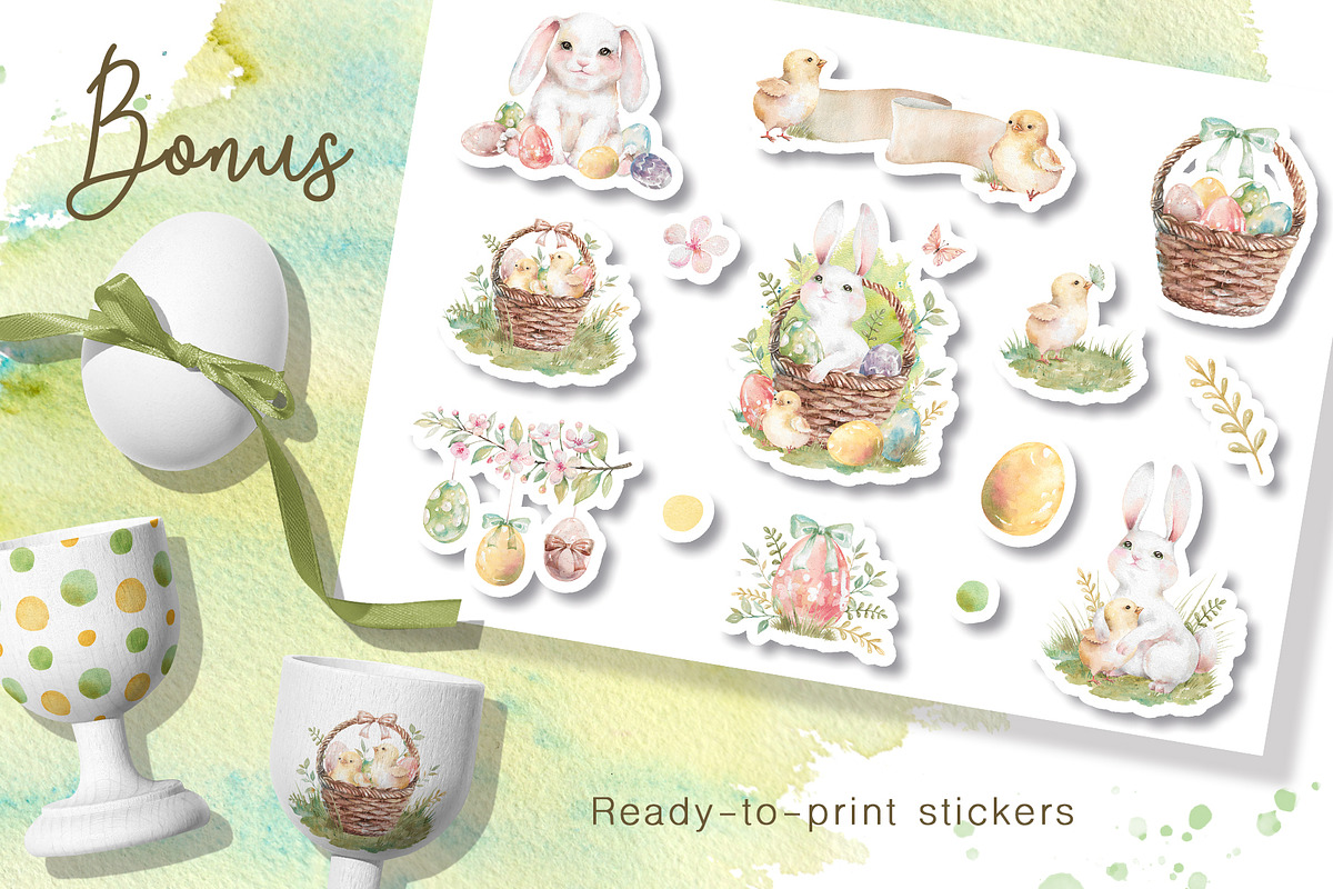 Easter Rabbits watercolor clipart, an Animal Illustration by Eva Kleinman (Photo 14 of 14)