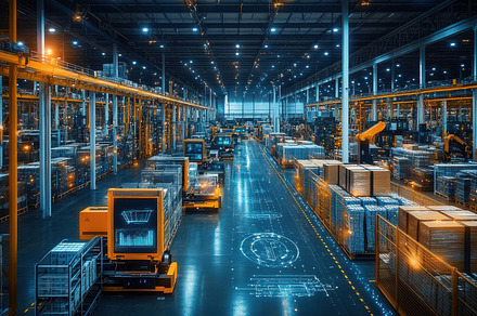 Automated warehouse interior showcas, a Background Photo by Pixeness