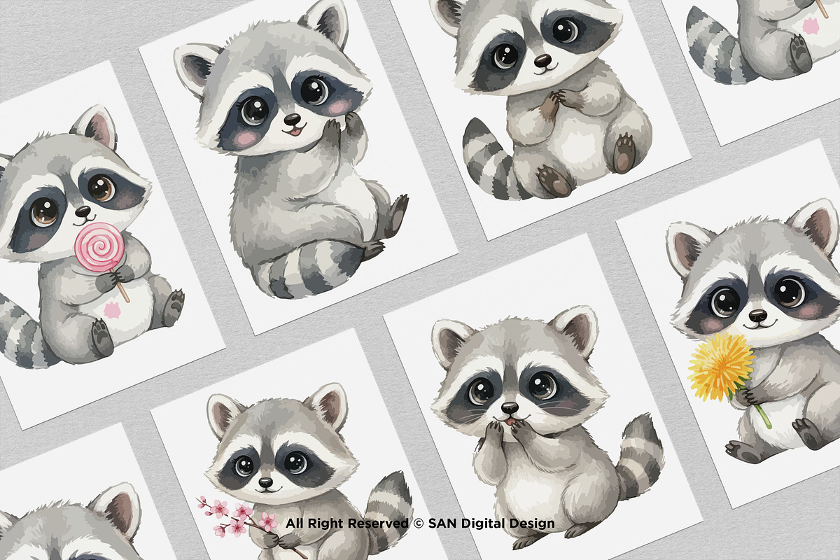 15 Bundle Watercolor Baby Raccoon, an Animal Illustration by Morspective (Photo 3 of 8)