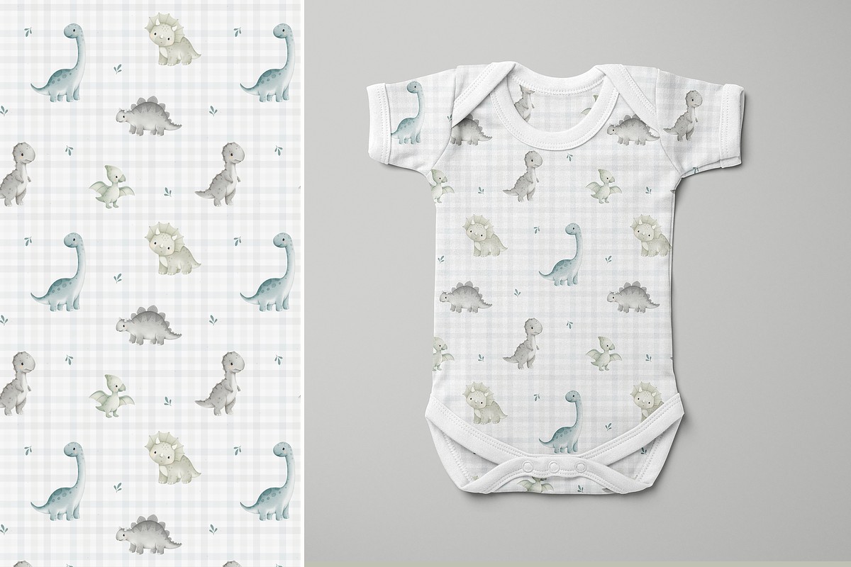 Cute Dinosaurs Seamless Pattern Set, a Pattern Graphic by tetiartline (Photo 3 of 5)
