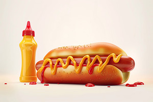 Illustration of hot dog with ketchup and mustard on white backgr, a Food & Drink Photo by AlyaAnd