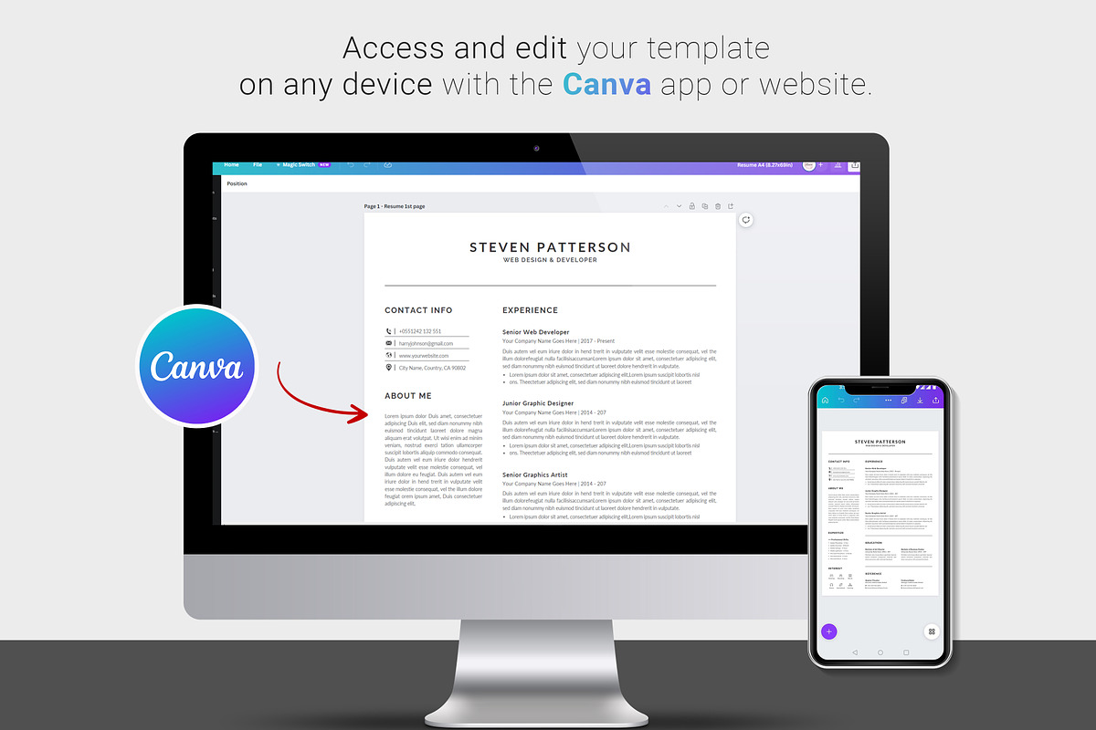 Resume / CV Template | Canva & Word, a Resume Template by CreativeZoom (Photo 6 of 8)