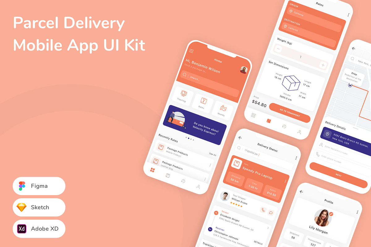 Parcel Delivery Mobile App UI Kit, an UI Kit Template by Betush