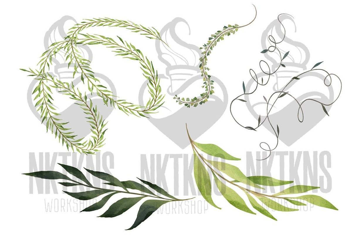 Greenery Watercolor Clipart, a Decorative Illustration by NKTKNS (Photo 4 of 7)