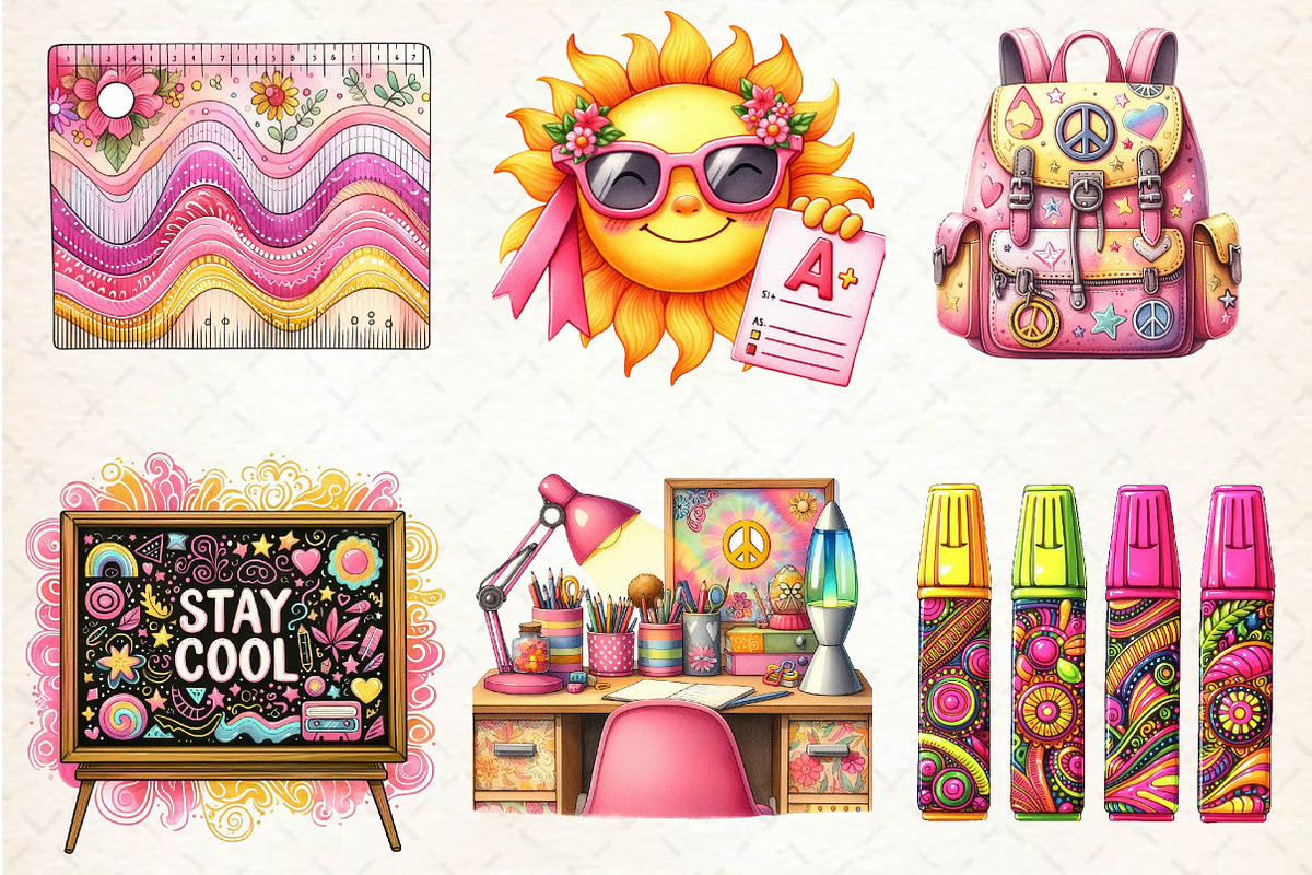 Groovy School Sublimation Clipart, an Illustration by Dream Creation (Photo 4 of 5)