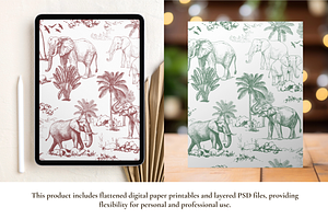 Elephant Toile De Jouy Pattern Set