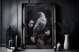 White Raven Gothic Digital Print