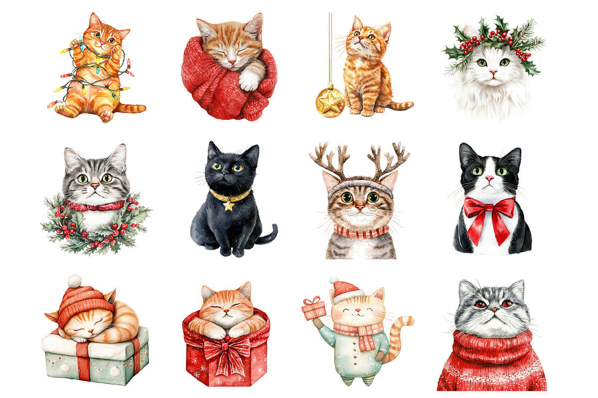 Christmas Cat Clipart, an Illustration by Design Market (Photo 3 of 3)