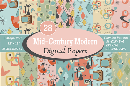 Mid Century Modern Seamless Patterns, a Pattern Graphic by Blynn Pippen