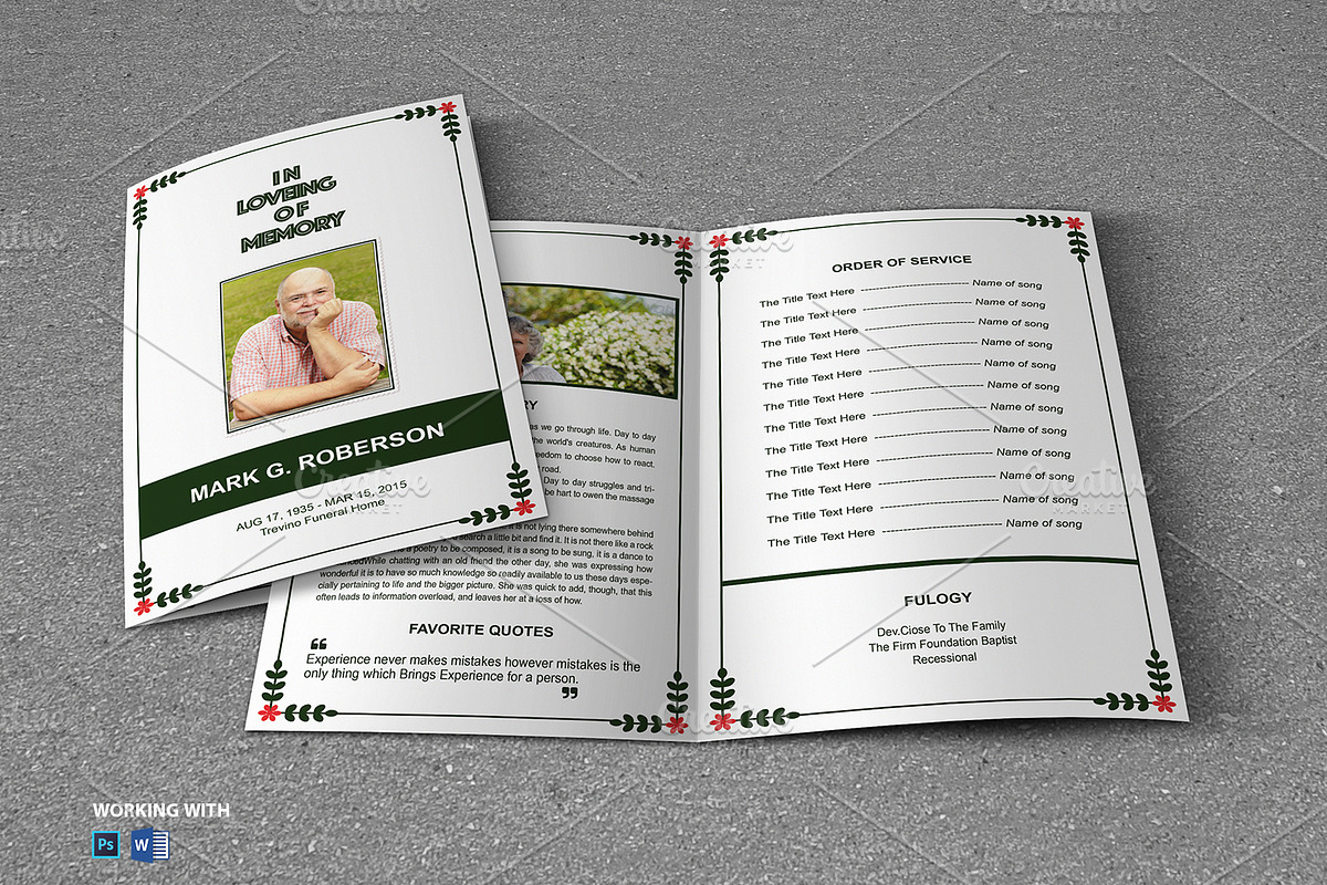 Funeral Program Template Printable, a Brochure Template by Madhabi Studio (Photo 2 of 5)