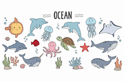Hand Drawn Ocean Animal Vector Set, a Decorative Illustration by MkStudio (Thumbnail 1 of 2)