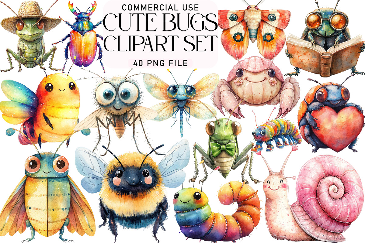 Cute Bugs Clipart Set, an Illustration by Daily.Designs (Photo 1 of 5)