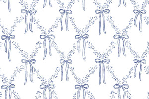 Seamless pattern, seamless pattern with hand drawn blue ribbons and delicate fl, a Pattern Graphic by Studio ANNA