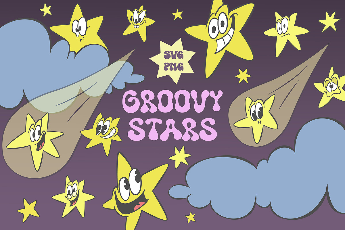 Groovy star characters, an Illustration by Anastasiya Klempach (Photo 1 of 4)