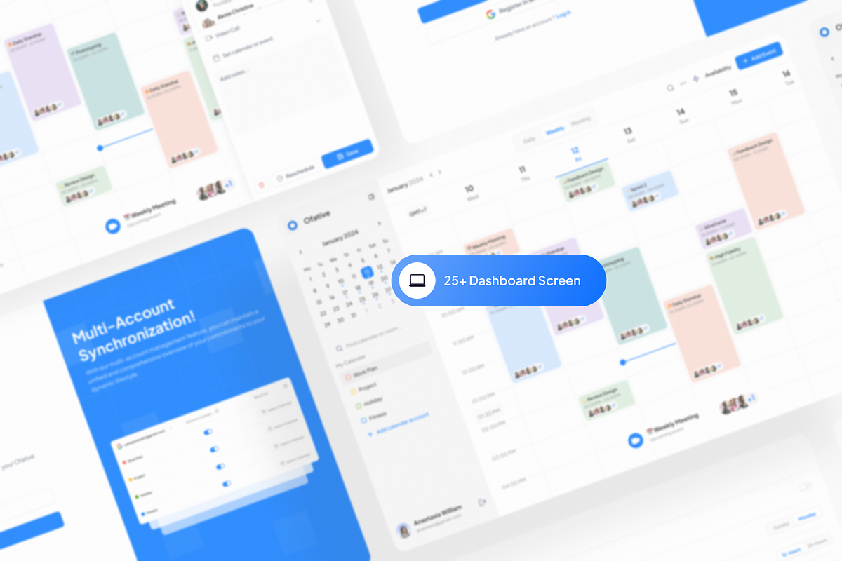 Ofative - Calendar Dashboard App, an UI Kit Template by cansaasstudio (Photo 3 of 6)