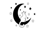 50 Cat Moon Silhouette Vector Bundle, an Illustration by jahid234 (Thumbnail 4 of 51)