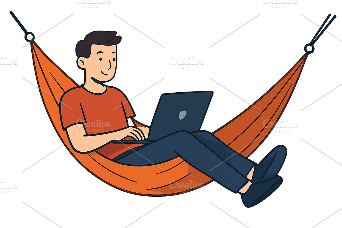 Man relaxing in orange hammock, a Person Illustration by ZinetroN