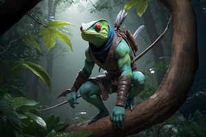 Humanoid Frog Warrior in Jungle, a Photo by Stock Shape