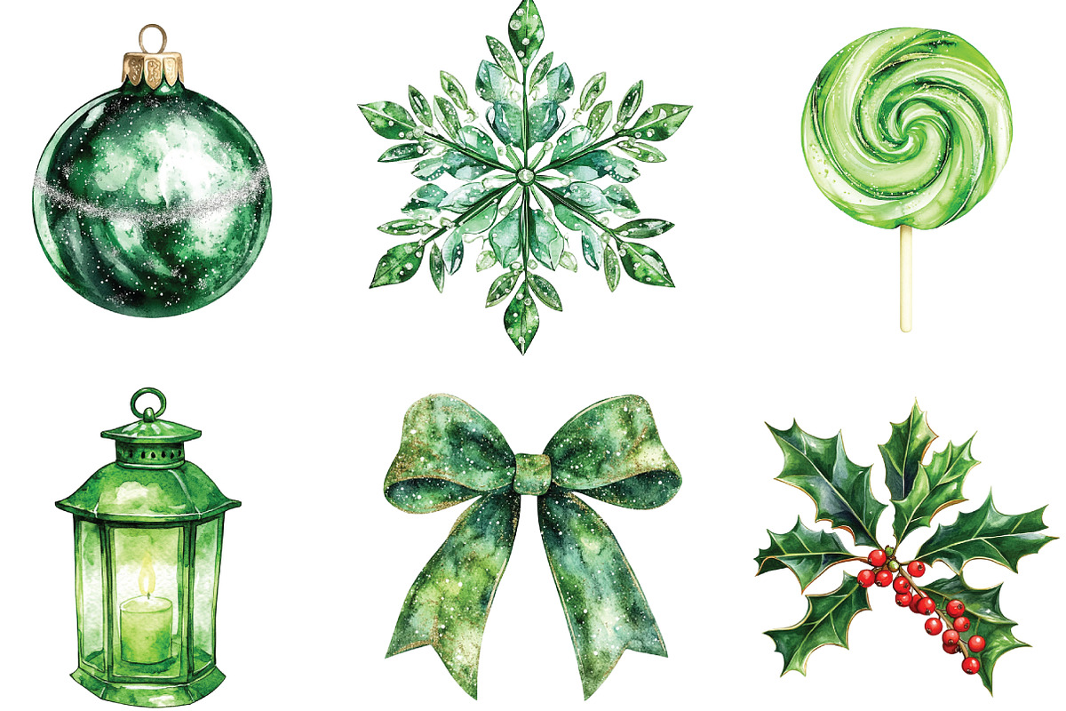 Green Christmas Sublimation Clipart, an Illustration by CraftArtStudio (Photo 2 of 6)
