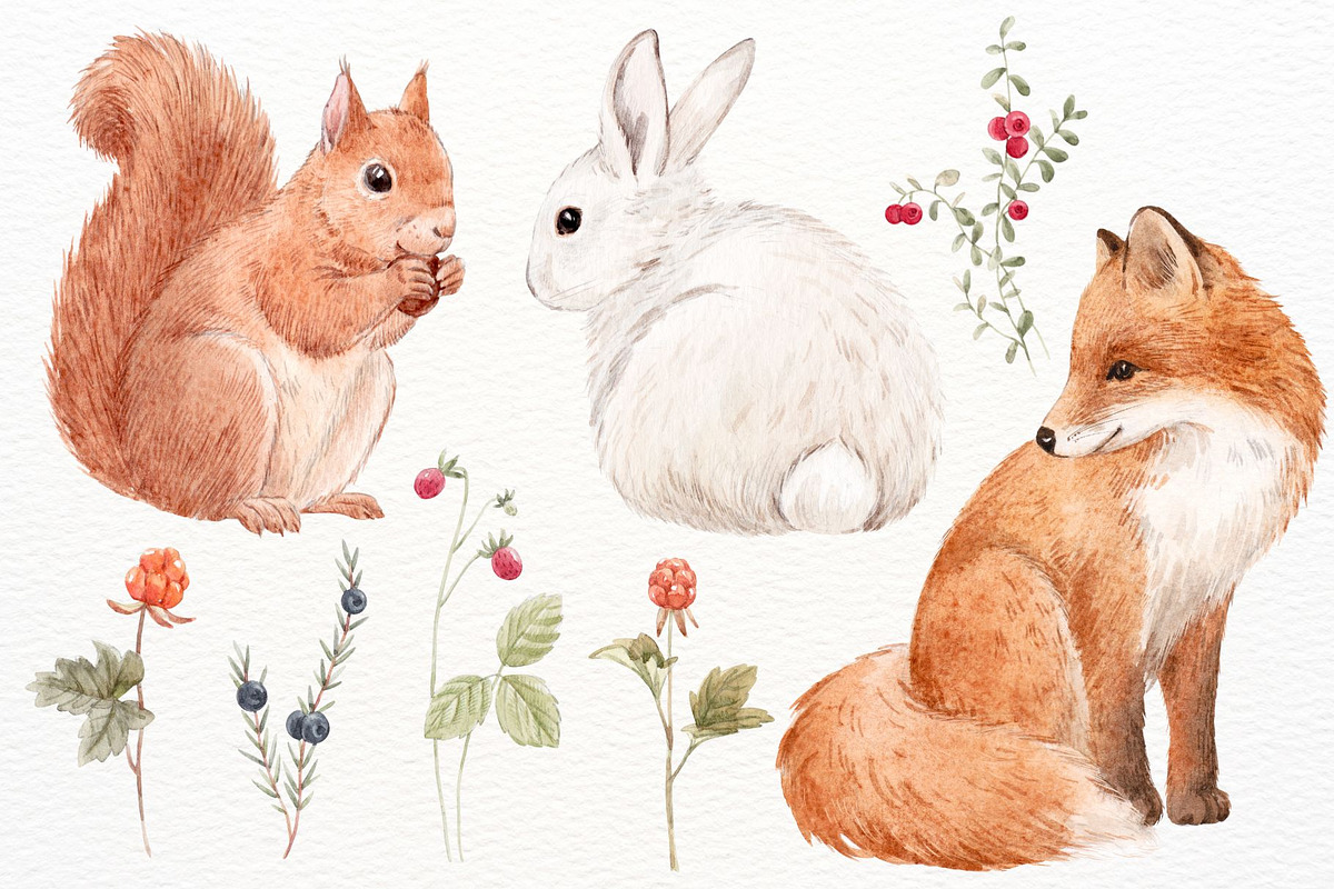 Watercolor Forest Set, a Decorative Illustration by Lembrik's Artworks (Photo 4 of 6)