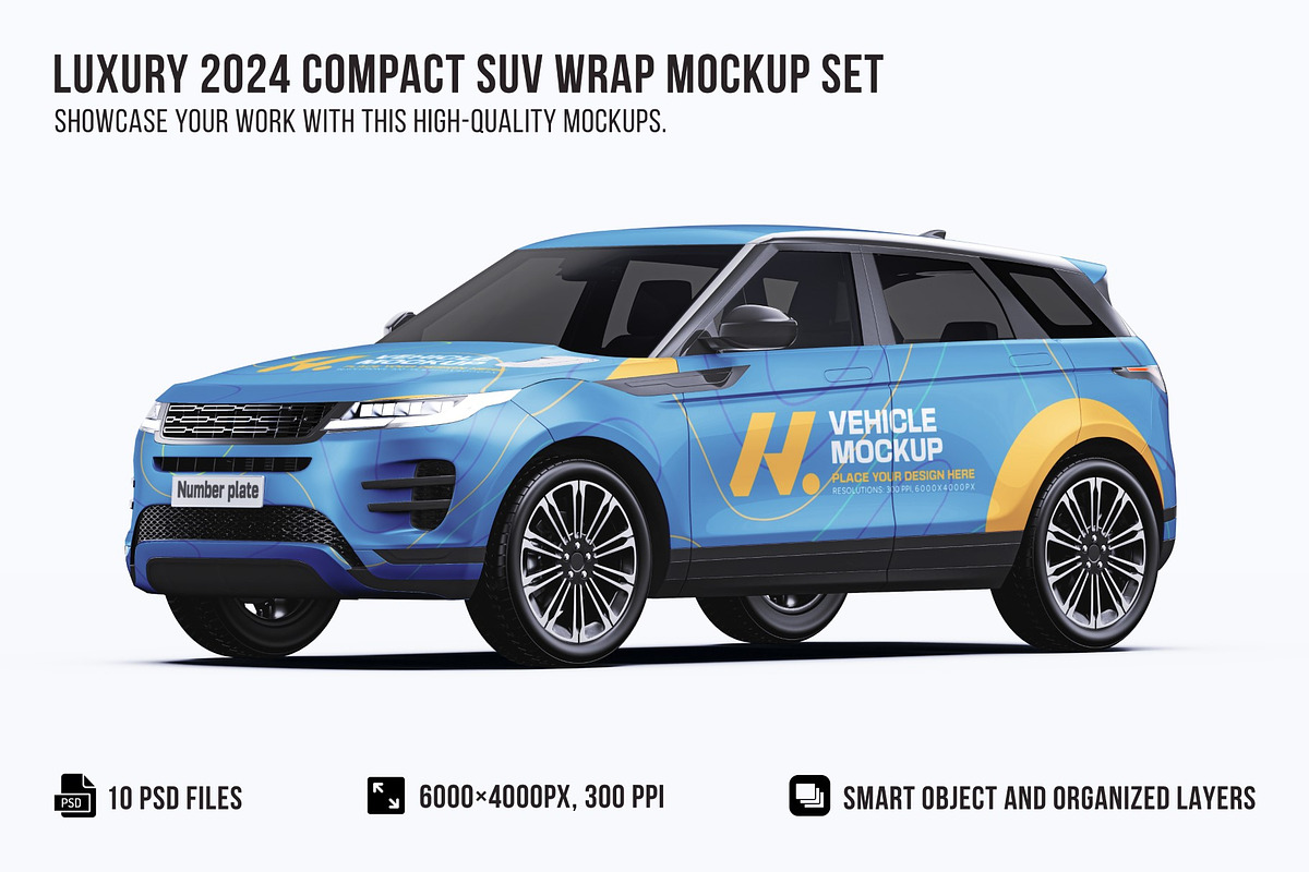 Luxury Compact SUV Wrap Mockup Set, a Product Mockup by Halal Graphic Studio (Photo 1 of 15)