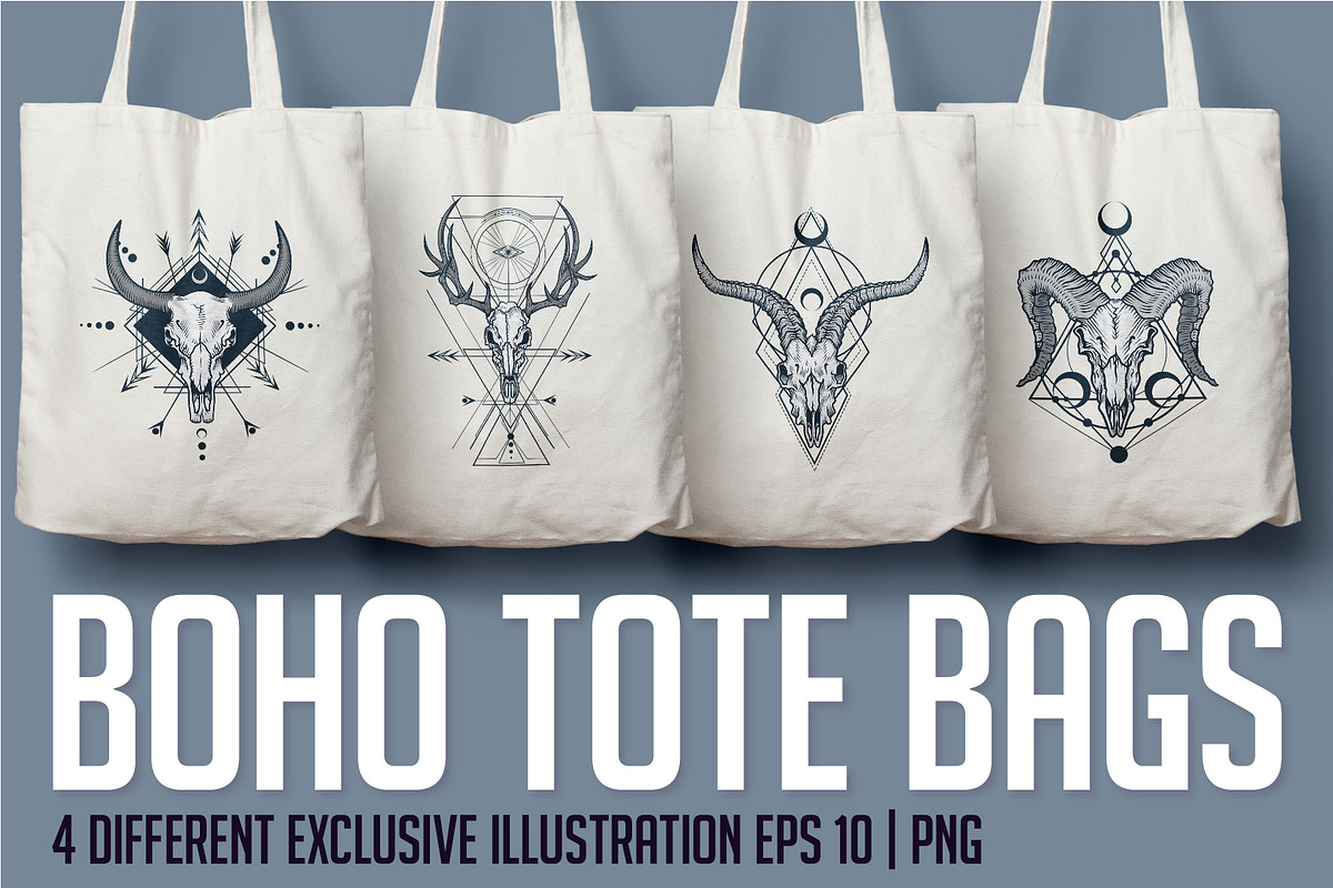 Tribal skull set. Boho style., an Animal Illustration by VioSilent (Photo 3 of 6)