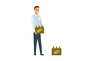 Olive oil delivery man flat vector, an Object Illustration by the8monkey