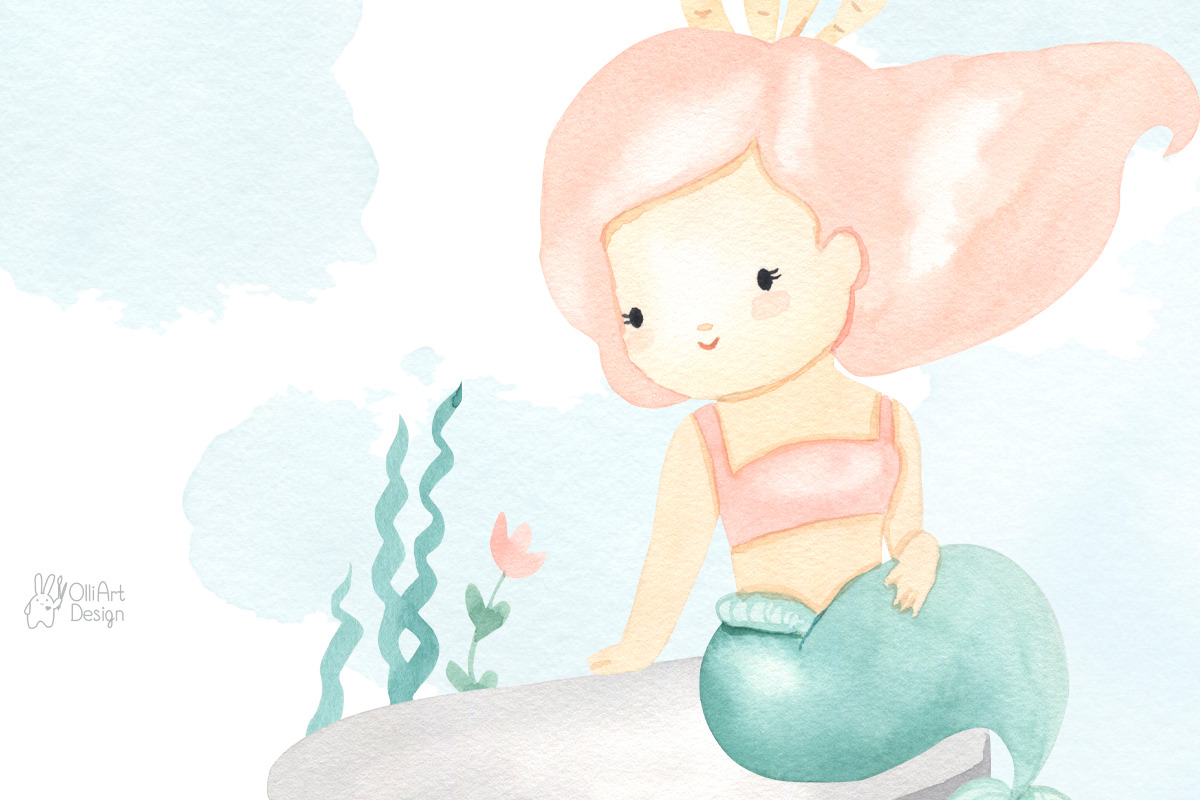 MERMAIDS clipart. Watercolor, an Illustration by OlliArtDesign (Photo 4 of 6)
