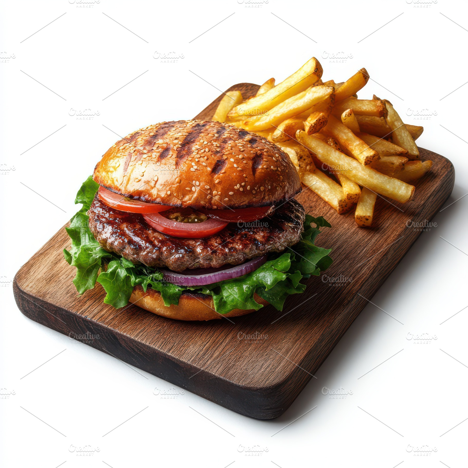 Tasty grilled beef burger with lettu, a Food & Drink Photo by Pixeness Studio