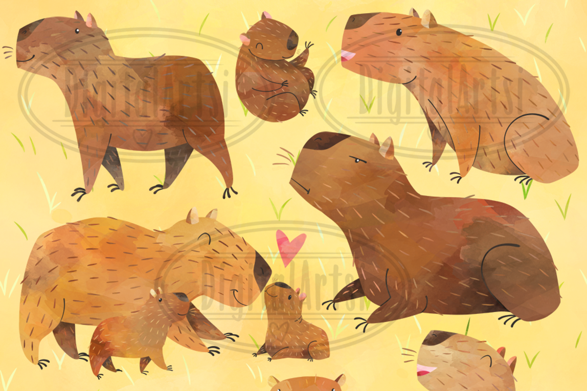 Watercolor Capybara Clipart, an Animal Illustration by DigitalArtsi (Photo 2 of 5)