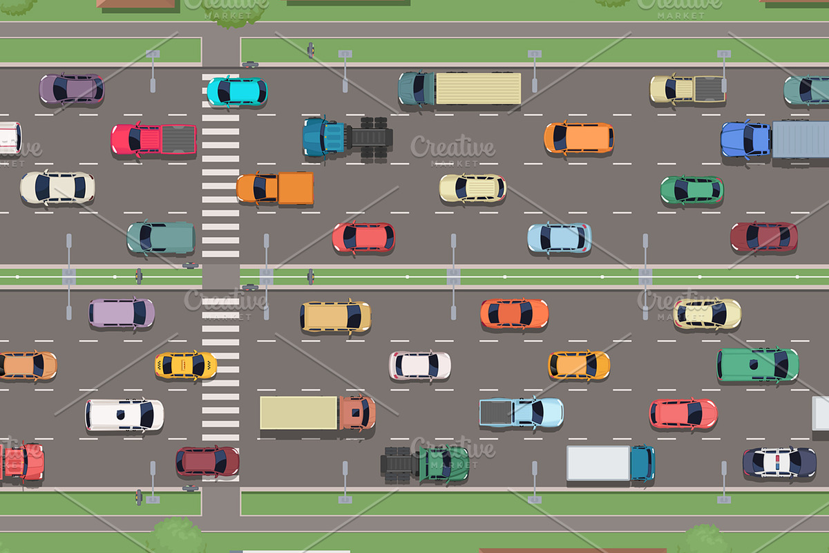 City traffic with cars, a Transportation Illustration by Yayasya (Photo 2 of 3)