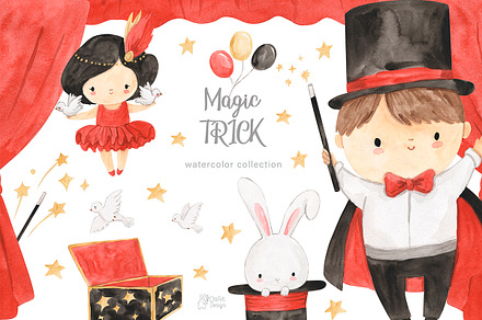 MAGIC TRICK. Watercolor collection, an Object Graphic by OlliArtDesign