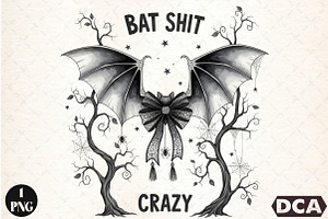 Bat Bow Crazy PNG, Funny Halloween, an Illustration by DreamCafeArt