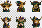 Cute Mardi Gras Highland Cow Clipart, an Illustration by SVGArt (Thumbnail 2 of 7)